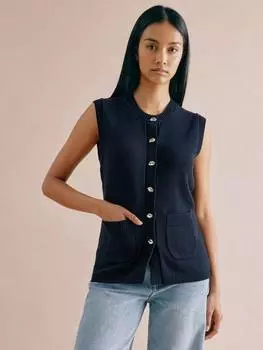 Жилет из ярусного трикотажа из чистого органического хлопка Albaray, темно-синий