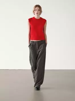 Жилет из шерсти и кашемира с ребристой отделкой Massimo Dutti, оранжевый