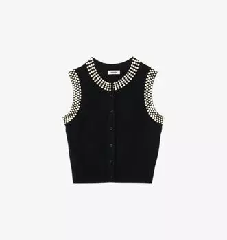 Жилет из шерсти и кашемира, украшенный заклепками Sandro, мультиколор