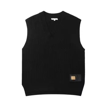 Жилет из шерсти мериноса JW Anderson Sim Card с V-образным вырезом, черный