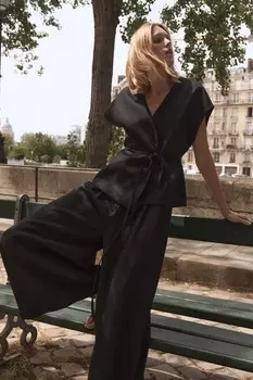 Жилет из смешанного льна ZARA, черный