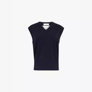 Жилет из смеси эластичного кашемира и начеса с V-образным вырезом Extreme Cashmere, синий
