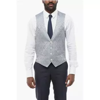 Жилет из смесового шелка с дамасским мотивом и поясом-хлястиком Corneliani, Light Blue