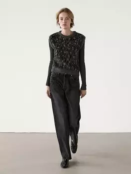 Жилет из смесовой шерсти с анималистичным принтом Massimo Dutti, серый