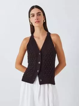 Жилет из текстурированного трикотажа из смеси хлопка и льна John Lewis, темно-коричневый