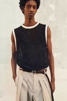 Жилет из текстурированного трикотажа ZARA, черный