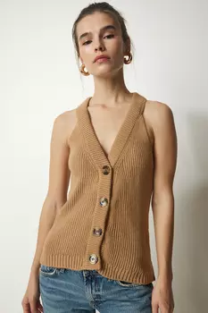 Жилет - Коричневый - Базовый Happiness stanbul, коричневый