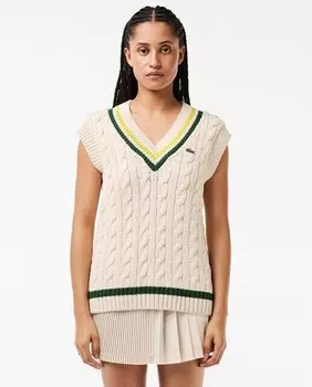 Жилет косой вязки с V-образным вырезом и контрастной окантовкой Lacoste, белый