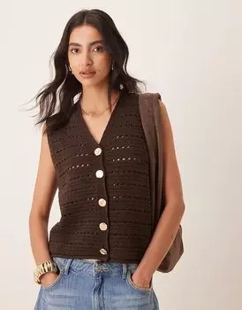 Жилет крупной вязки ASOS DESIGN с золотыми пуговицами шоколадного цвета