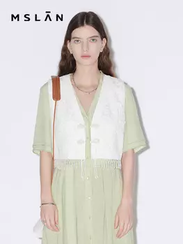 Жилет кружевной MSlan 23 с жемчужной пряжкой, кремовый