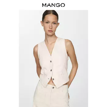 Жилет Mango без рукавов из чистого хлопка с v-образным вырезом, белый