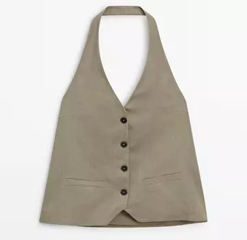 Жилет Massimo Dutti 100% Linen Halter Waistcoat, темно-зеленый