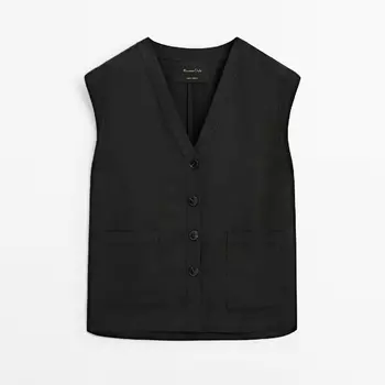 Жилет Massimo Dutti Co Ord With Pockets, черный