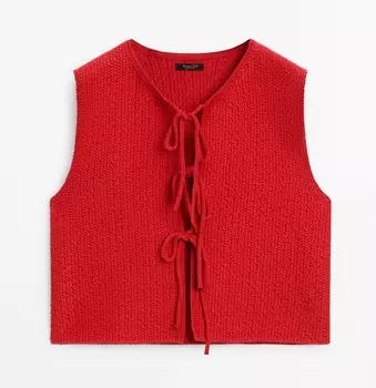 Жилет Massimo Dutti Knit With Tie Details, красный