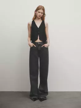 Жилет Massimo Dutti Linen, черный
