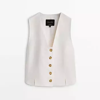 Жилет Massimo Dutti Linen Cropped, белый