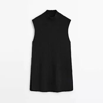 Жилет Massimo Dutti Mini Boucle With Back Vent Limited Edition, черный