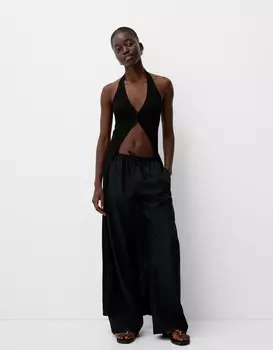 Жилет миди с открытой спиной Bershka, черный