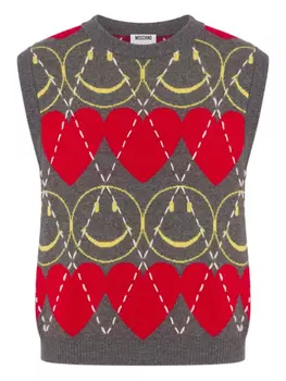 Жилет Moschino smiley heart-intarsia, серый