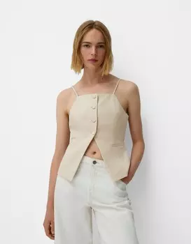 Жилет на бретелях из льняной смеси Bershka, серый