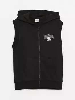 Жилет на молнии для мальчиков с капюшоном и принтом LCW Kids, новый черный