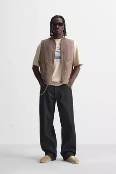 Жилет на молнии, стиранный ZARA, светло-коричневый