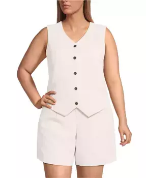 Жилет на пуговицах из крепа Plus Size Lands' End, слоновая кость/кремовый