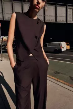 Жилет на пуговицах ZARA, коричневый