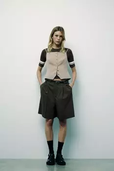 Жилет на пуговицах ZARA, темно-бежевый