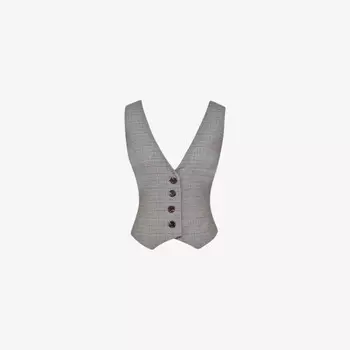 Жилет облегающего кроя из эластичной ткани в клетку с глубоким вырезом Mistress Rocks, коричневый