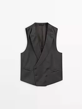 Жилет однотонный из 100% шерсти Massimo Dutti, серый