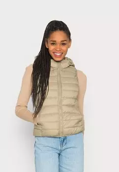 Жилет ONLY короткий с капюшоном, бежевый