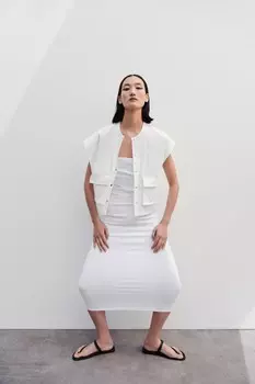 Жилет оверсайз с карманами ZARA, белый