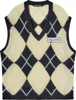 Жилет Palm Angels Brushed Argyle Knitted Vest 'Black/White', черный