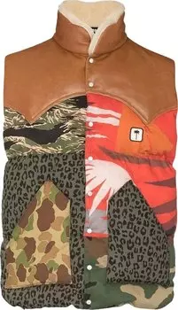 Жилет Palm Angels Mixed Prints Down Vest 'Military/Black', зеленый
