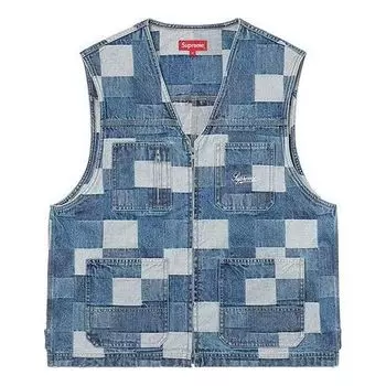 Жилет patched denim vest 'teal white' Supreme, мультиколор