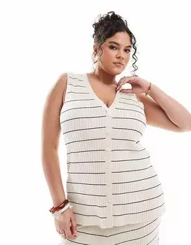 Жилет-полосатый трикотажный жилет Pretty Lavish Curve кремового и черного цветов