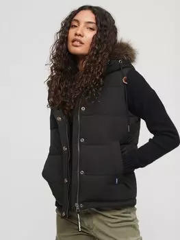 Жилет-пуховик Everest из искусственного меха Superdry, черный как смоль