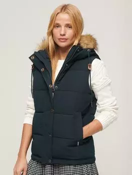 Жилет-пуховик Everest из искусственного меха Superdry, северный хром темно-синий