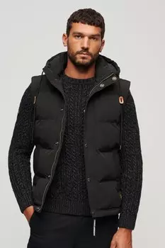 Жилет пуховик с капюшоном Everest Superdry, черный