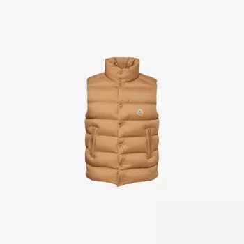 Жилет пуховый Moncler Tibb с брендовым значком, бежевый