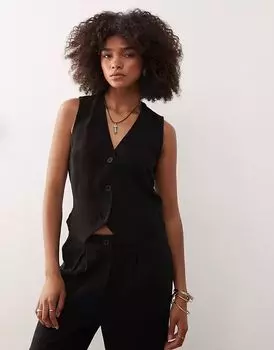 Жилет Reclaimed Vintage из льняной смеси черного цвета