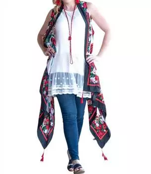 Жилет Rose с кисточками черного/белого/красного цвета Southern Grace