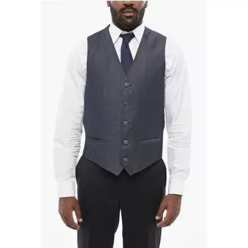 Жилет с эффектом денима и поясом-хлястиком Corneliani, Blue