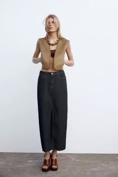 Жилет с эффектом замши и плетеной деталью ZARA, цвет mink brown