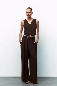 Жилет с боковыми разрезами ZARA, шоколадно-коричневый
