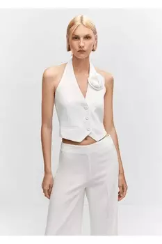 Жилет с цветочной аппликацией Mango, экрю