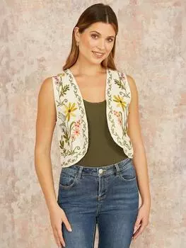 Жилет с цветочной вышивкой Yumi, разноцветный