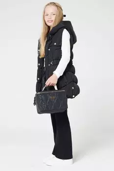 Жилет с капюшоном из искусственного меха для девочек River Island, черный