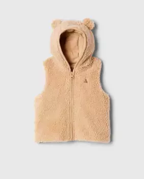 Жилет с капюшоном на молнии спереди для мальчика и аппликациями в виде медвежьих ушек сверху Gap, светло-коричневый